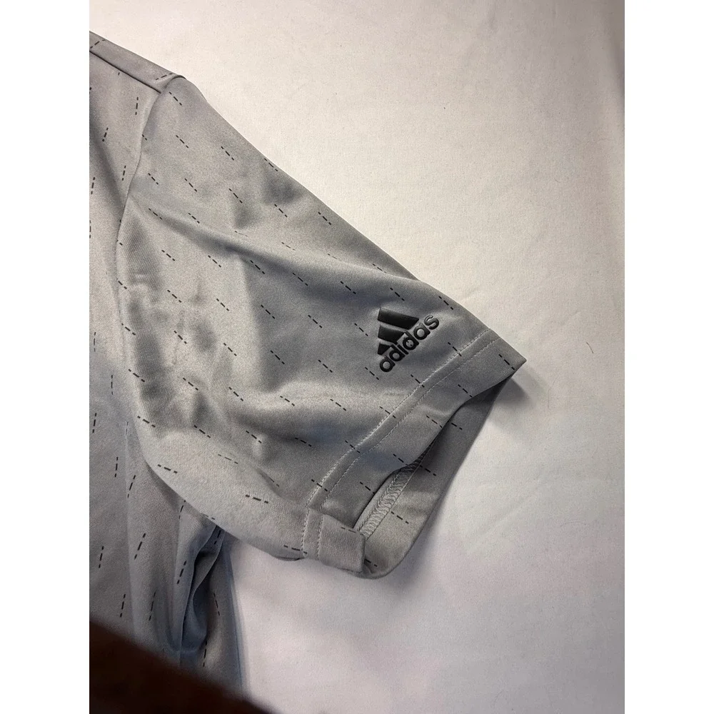 Adidas Mens Polo Shirt Large Gray Dashed Print Short Sleeve Performance Golf Top